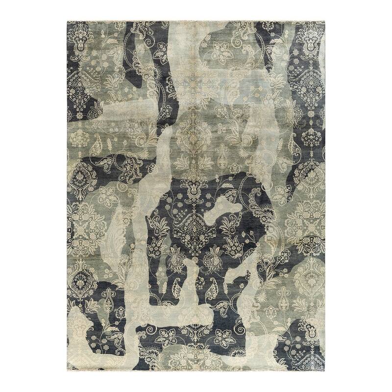 Ikat One-of-a-Kind Hand-Knotted Area Rug - Gray, 9' 0" x 12' 1" - 9' 0" x 12' 1"