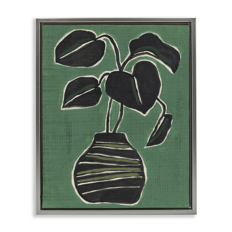 Stupell Green Hued House Plant Framed Floater Canvas Wall Art Design By June Erica Vess - 17 x 21 - Grey