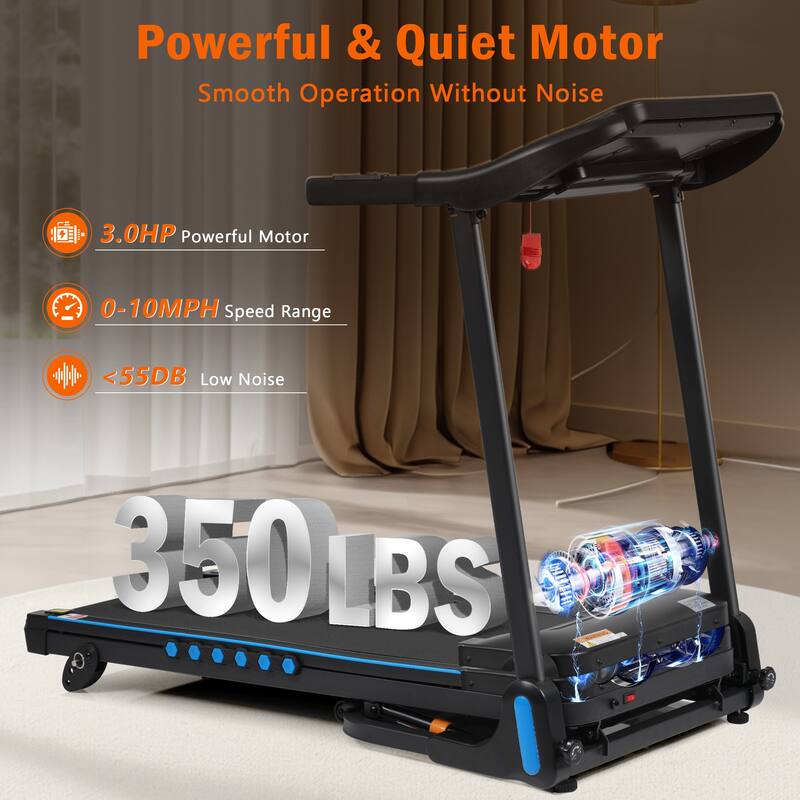 Incline Treadmill for Running & Walking, 3.0 HP Treadmills, 350 lbs Weight Capacity Hydraulic System Auto-Folding Treadmill