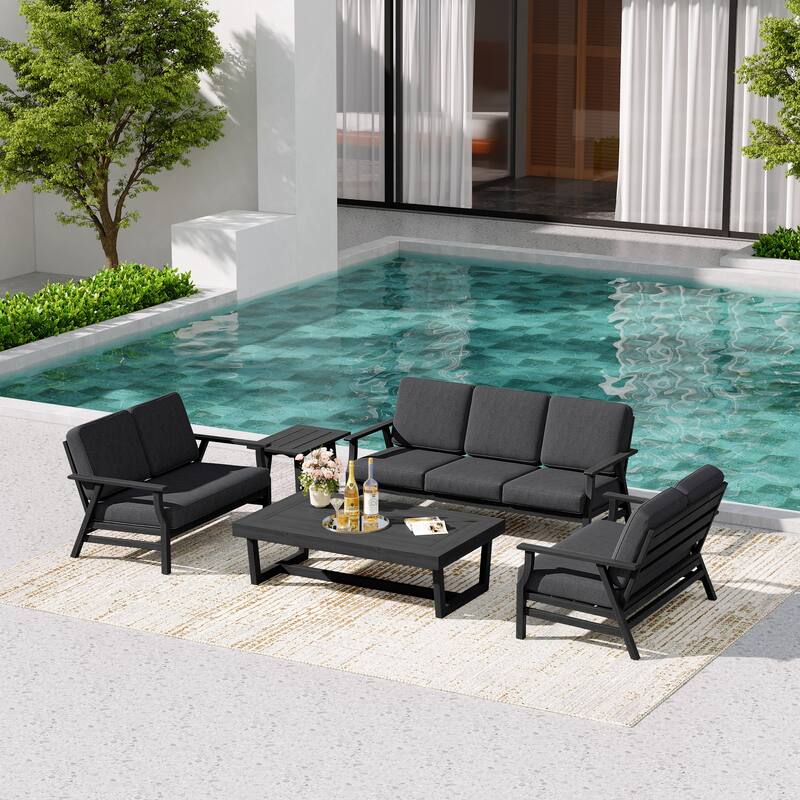 Teak Outdoor Seating Set with Daybed & Tables.