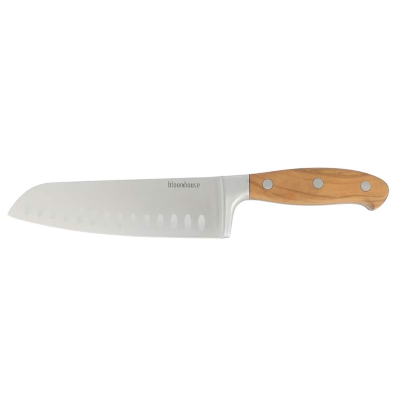 Bloomhouse 7 Inch German Steel Santoku Knife W/ Italian Olive Wood Forged Handle