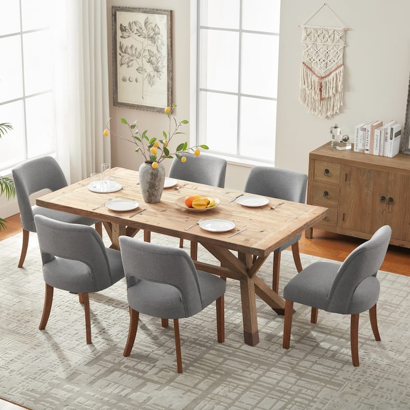 Dining Chairs Set of 2/4/6,Fabric Upholstered Kitchen Chairs with Wood Legs - Set of 6 - Grey/Black