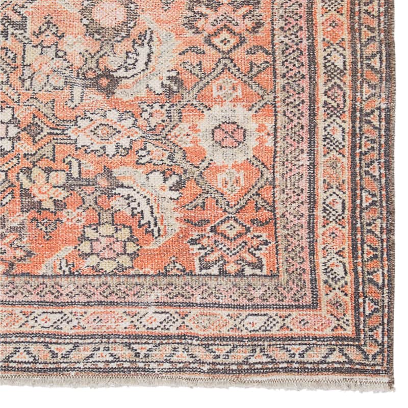 The Curated Nomad Ettons Printed Oriental Orange/ Cream Cotton Mix Area Rug
