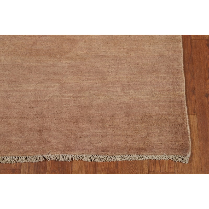 Brown Solid Gabbeh Oriental Runner Rug Hand-Knotted Wool Carpet - 3'0"x 12'9"