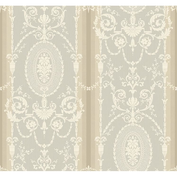 Seabrook Designs Austen Cameo Stripe Unpasted Wallpaper - 27 in. W x 27 ft. L - Metallic Smoke & Tan