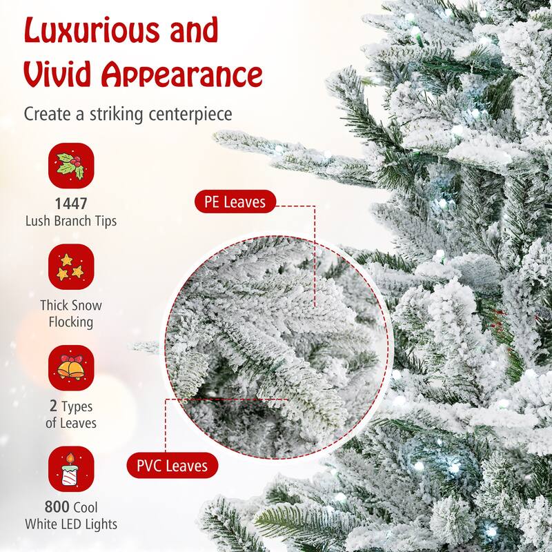Gymax 6/7/8 FT Snow Flocked Christmas Tree w/ 661/1119/1447 PVC & PE