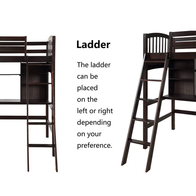 Twin Size Loft Bed with Desk and Shelves, Space-Saving Wooden Frame