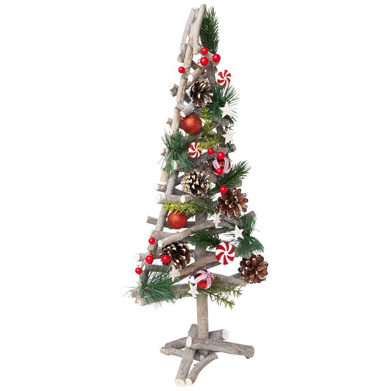 Glittered Peppermint Candy Wooden Tree Artificial Christmas Decoration - 21.5"