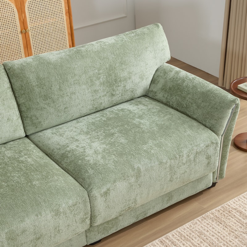 L-Shape Modular Sectional Sofa with Movable Ottoman, Chenille Upholstered 4 Seater Sofa, Lounge Sofa with USB & Type-C Charger