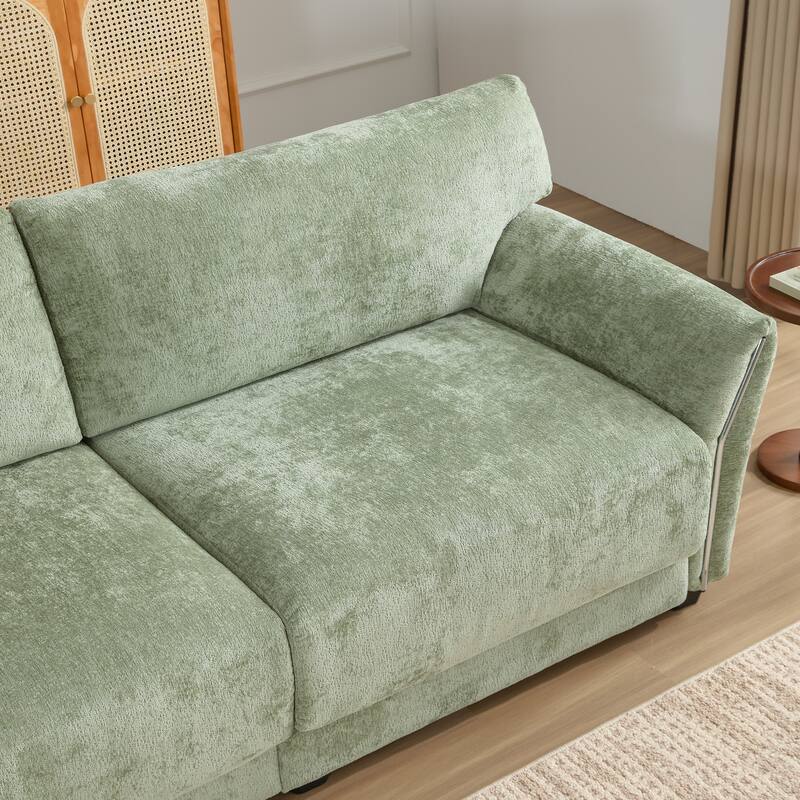 Modular Sectional Sofa Set with Petal Armrest Design External USB and Type-C Charger, Movable Ottoman, Chenille