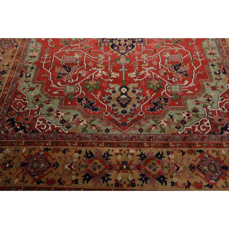 9x12 Hand Knotted New Zewland Wool Coral Heriz Traditional Rug - 9' x 12'