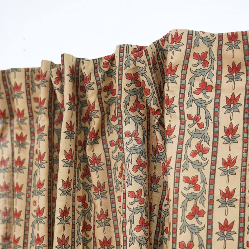 Fabdivine Handmade Block Print Curtain Home Décor, Kitchen Floral Viscose Linen, Soft Hook Drape - Laxmi- Red, Grey - 54" x 108"