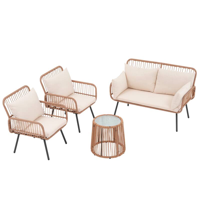 Outdoor 4 Piece Metal Patio Conversation Furniture Set Sofa