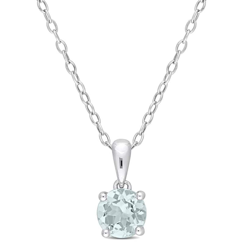 Miadora Birthstone Gemstone Heart Design Solitaire Necklace Sterling Silver - Aquamarine | March