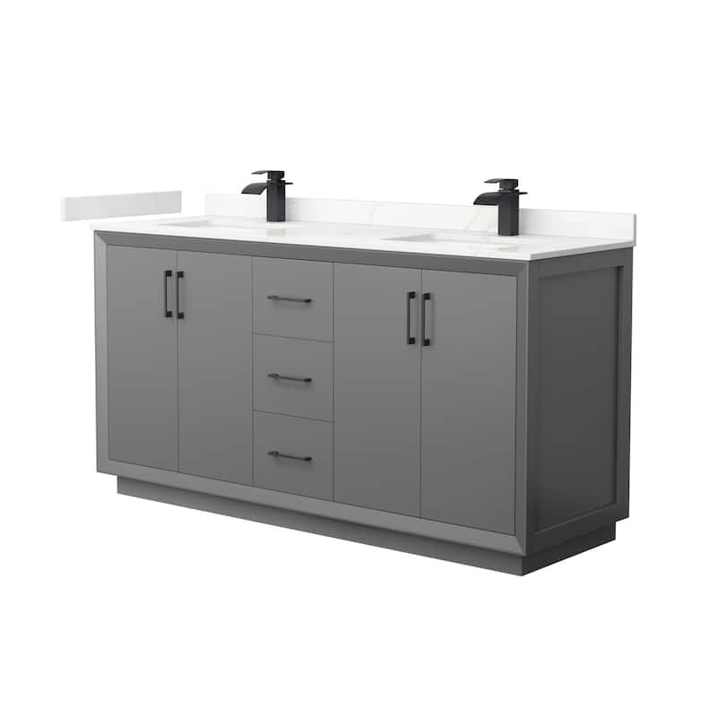 Wyndham Collection WCF414166D-QTZ-UNSMXX Strada 66" Free Standing - Dark Gray / Giotto Quartz Top / Matte Black