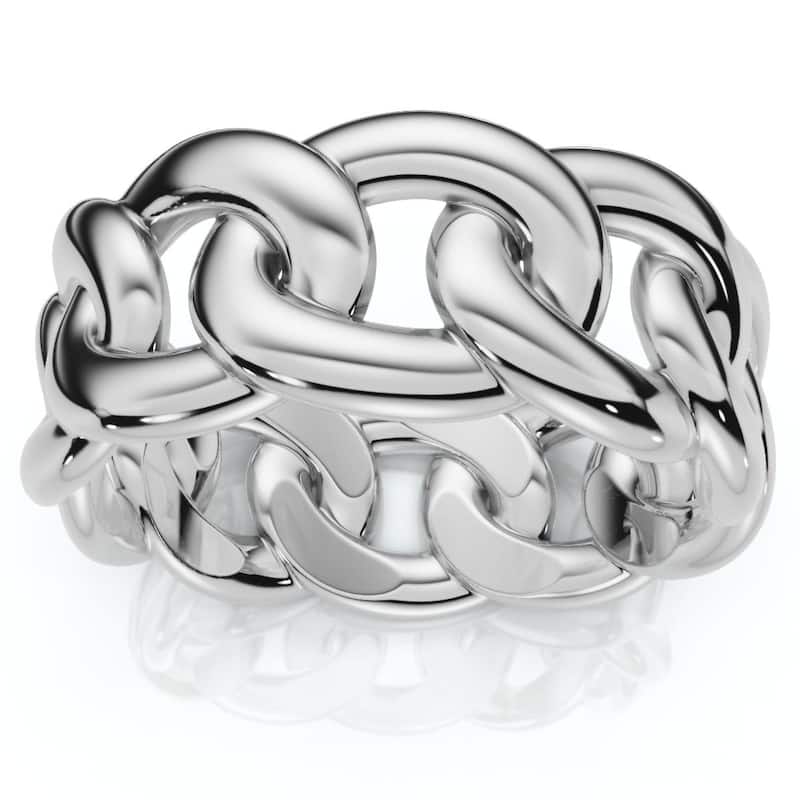 Bliss Diamond Mens Solid Heavy 8mm Gold Cuban Link Ring - 8 - White