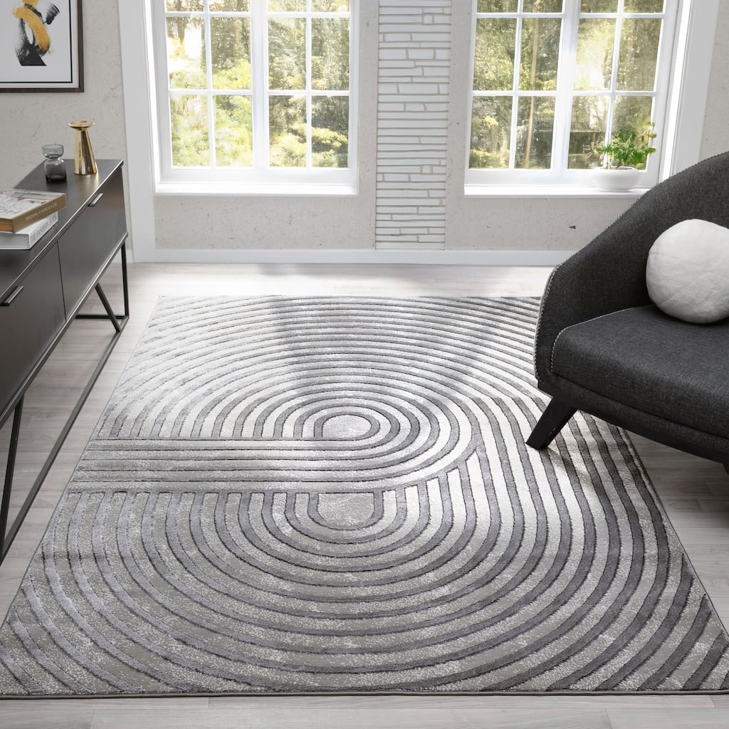Mila Collection Geometric Grey Contemporary Area Rug