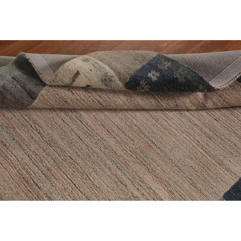 Geometric Gabbeh Indian Area Rug Handmade Beige Wool Carpet - 5'3" x 7'7"