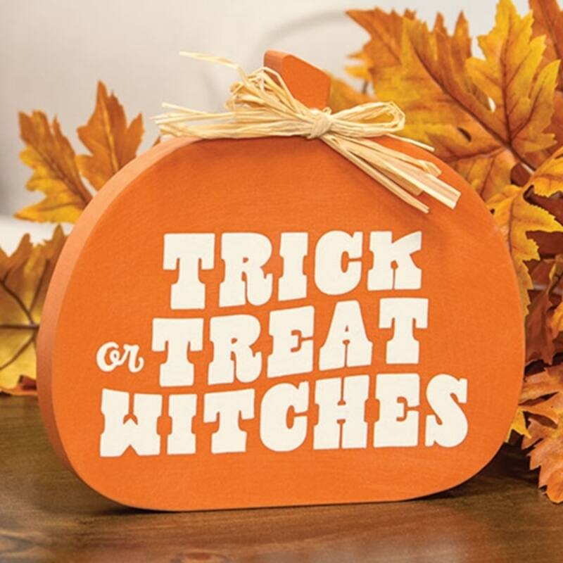 2-Sided Wooden Pumpkin Sitter Fall Sweet Fall Trick Or Treat - 6.50” x 0.75” x 6”
