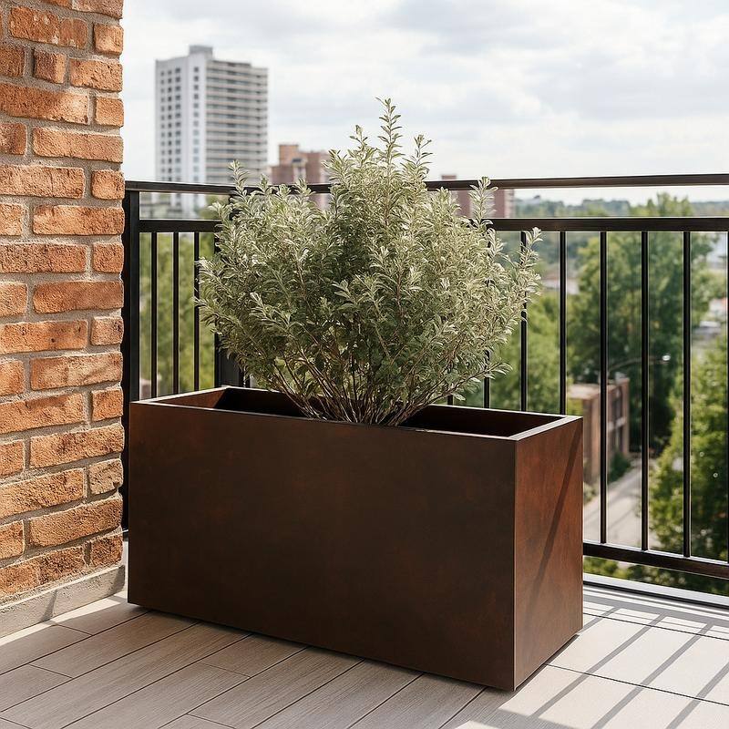 Bloom Rectangular Planter in Fiberstone for Modern Indoor and Outdoor Patio Planter Flower Pot with Drainage