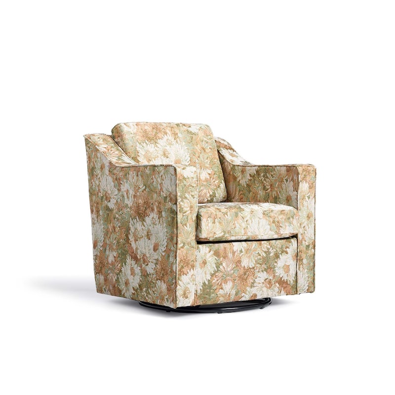 Patterned Linen Swivel Armchair Floral Accent Chair for Living Room