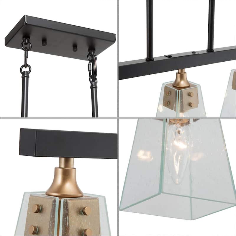 Luray Modern 5-Light Linear Glass Farmhouse Chandelier Brass Black Dining Room Island Lights - L34.2"*W3.54"*H8.7"