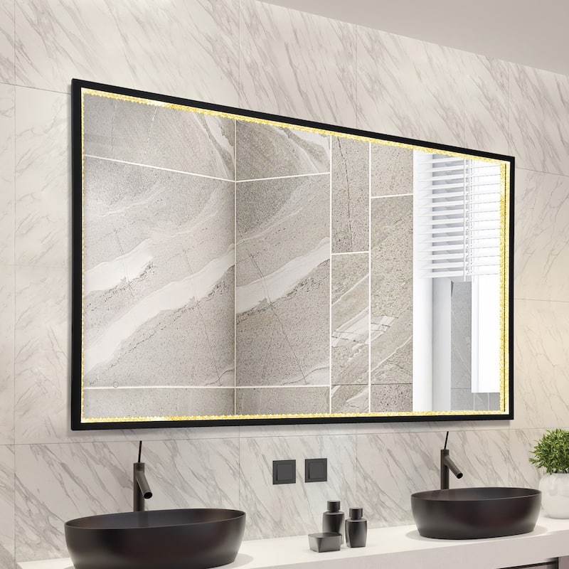 Luxury Large LED Wall Bathroom Vanity Mirror Dimmable Touch Sensor Anti-fog - 55.1'' L X 35.8'' W