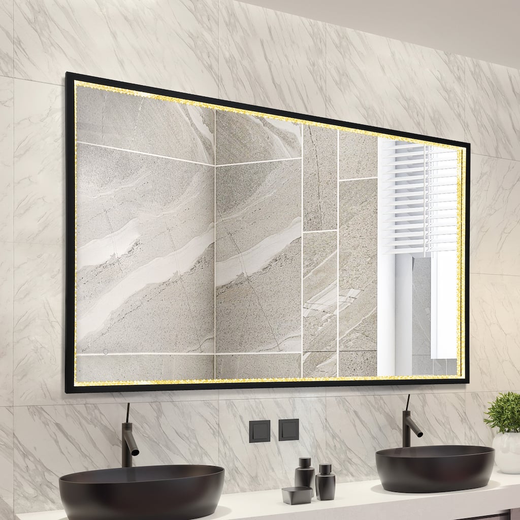 Luxury Large LED Wall Bathroom Vanity Mirror Dimmable Touch Sensor Anti-fog - 55.1'' L X 35.8'' W