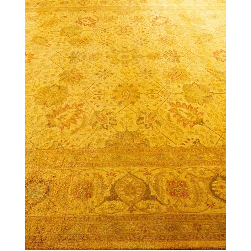 Overton Hand Knotted Wool Vintage Inspired Modern Contemporary Overdyed Yellow Area Rug - 8' 2" x 10' 3"