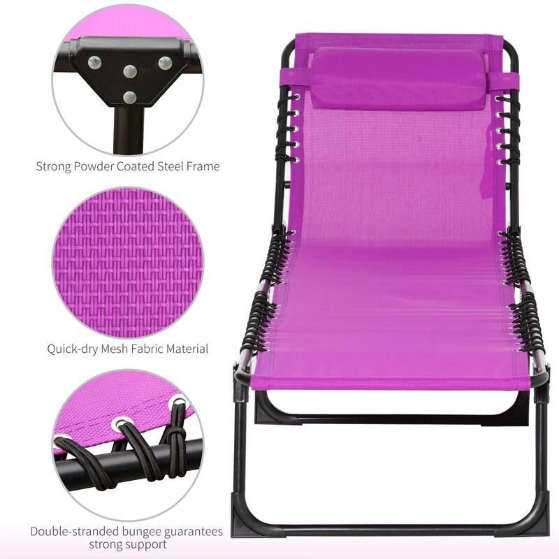 Foldable Chaise Lounge,4-Pos Recline,Trifold Portable,Breathable Mesh