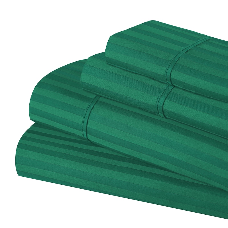 Superior Egyptian Cotton 300 Thread Count Stripe Deep Pocket Bed Sheet Set - Olympic Queen - Hunter Green