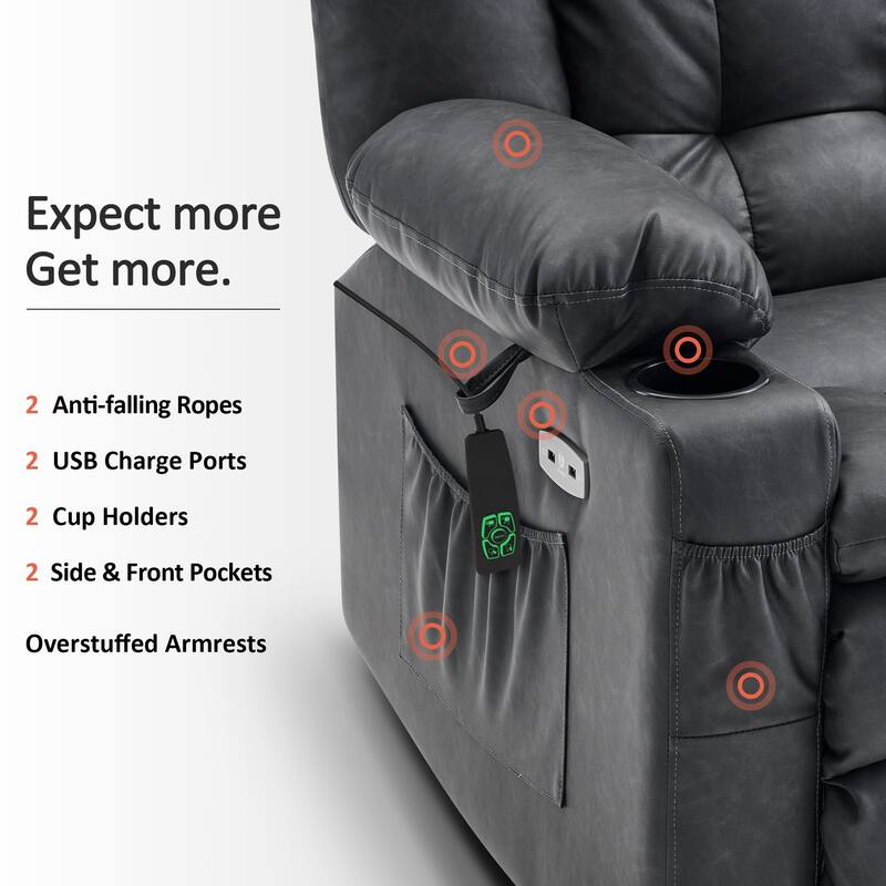 MCombo Medium Dual Motor Power Lift Recliner Chair Infinite Position, Massage and Heat, Extended Footrest, Faux Leather 7890