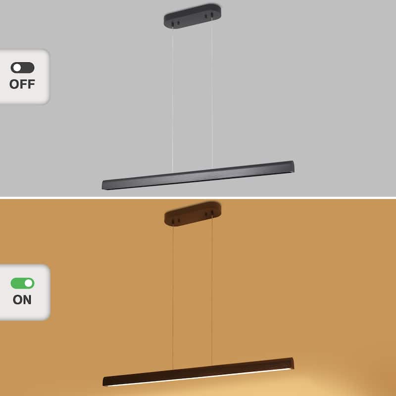 Starsky 1-Light Farmhouse Rustic Wooden Linear Pendant Integrated LED 3000K Kitchen Island Lights