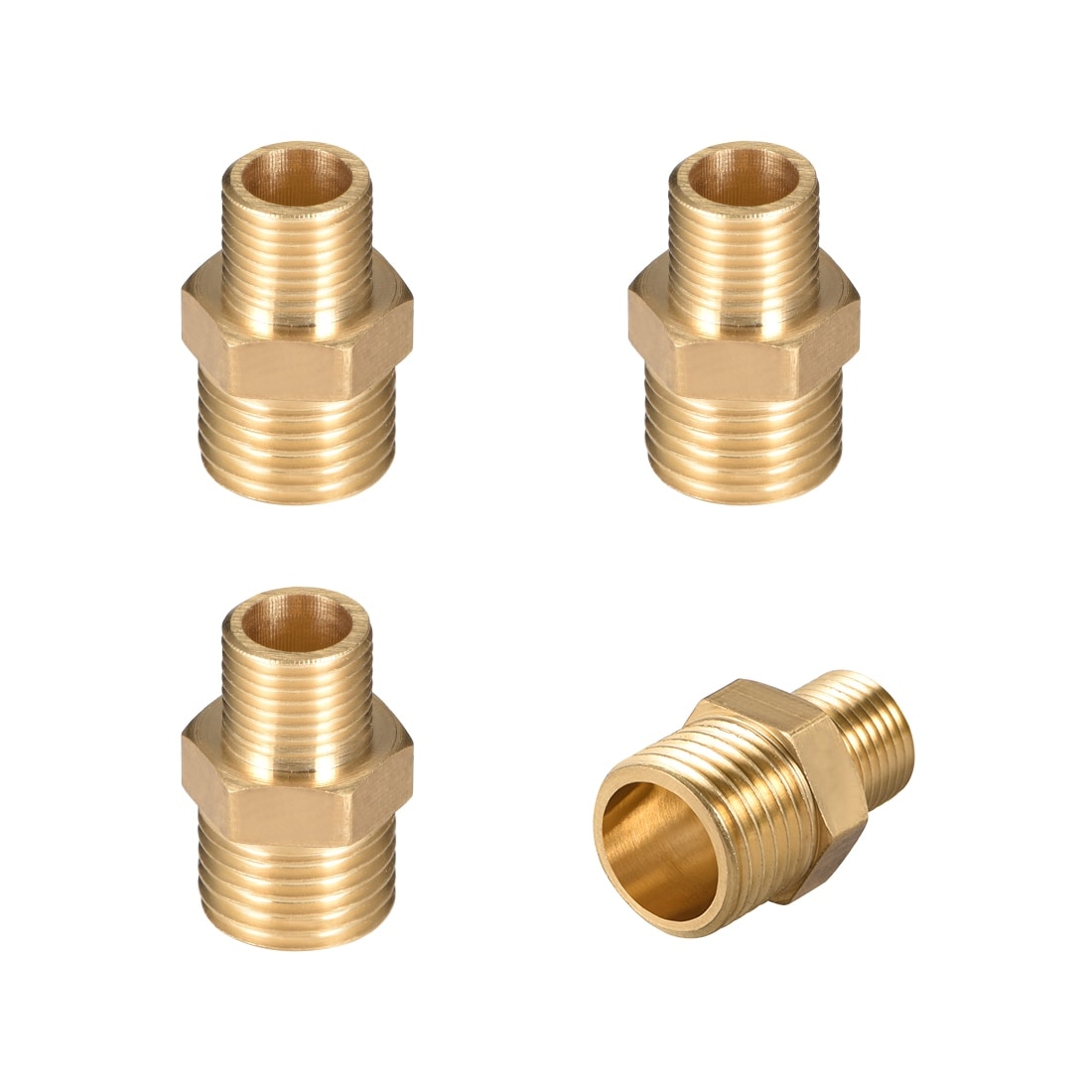 Reducing Hex Nipple 1//4 Inch NPT Gasher 15PCS Brass Pipe Fitting Hex Nipple Brass Tone