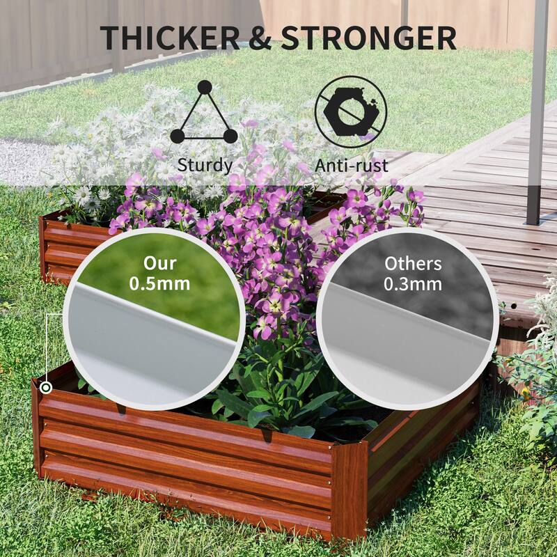2-Piece Galvanized Steel Raised Garden Bed with Drainage - 39.25" L x 39.25" W x 11.75" H