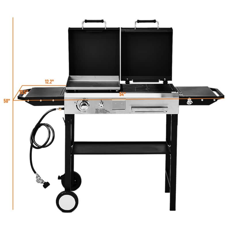 2-In-1 Propane Gas Grill And Charcoal Grill Combo 12000btu Flat Top Griddle & Charcoal BBQ Grill With Lid - N/A