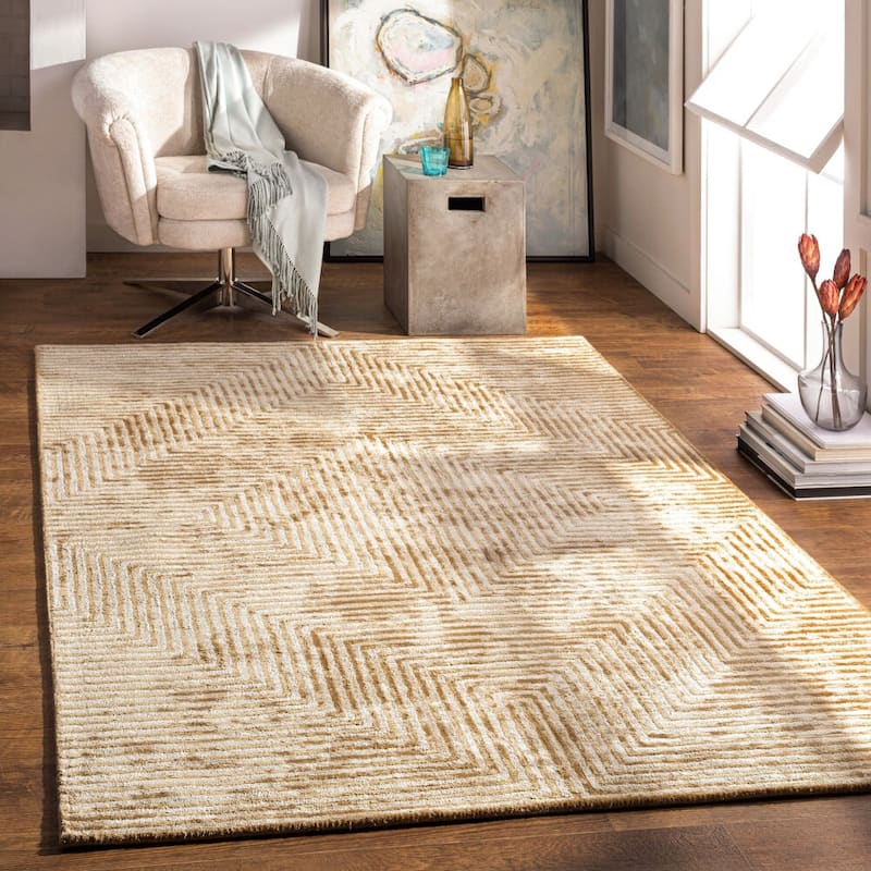 Livabliss Modern & Contemporary Quartz Stripe Area Rug - 5' x 7'6" - Beige/Yellow