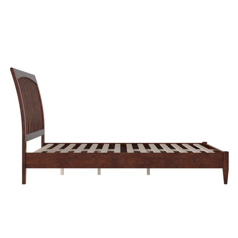 Solid Wood Platform Bed - Low Profile Sleigh Bed Frame - Full Size Bed - Walnut Finish