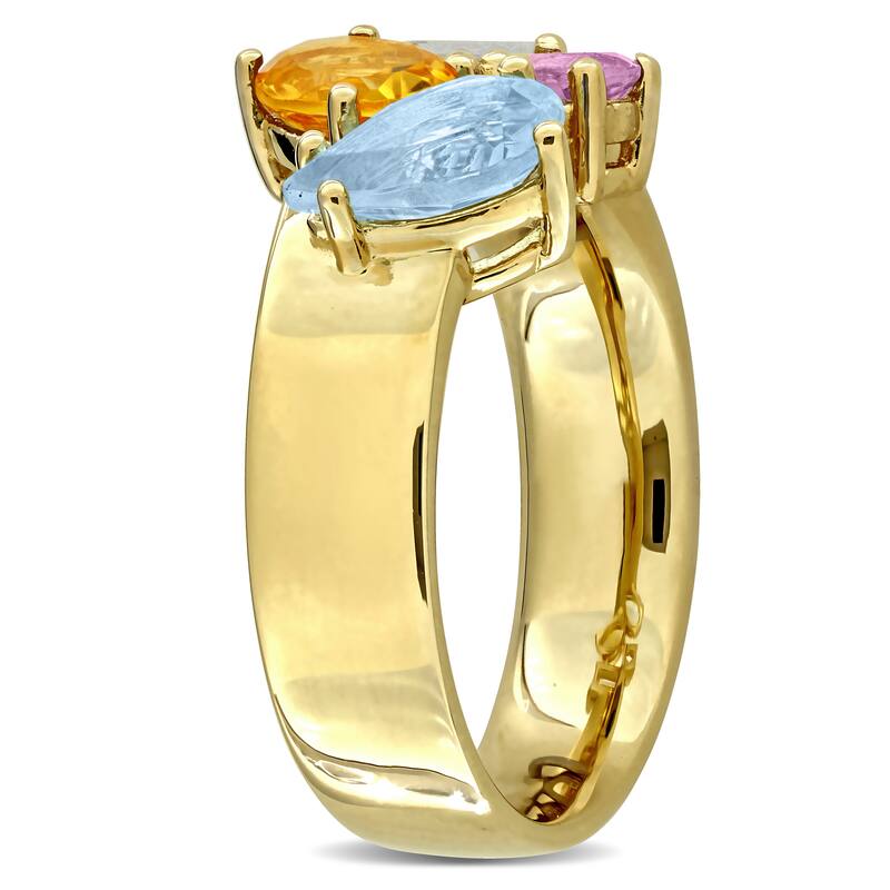 Miadora 2 3/5ct TGW Sky Blue Topaz Madeira Citrine Green Quartz Pink Amethyst Ring in Yellow Plated Sterling Silver
