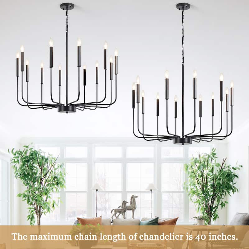 12-Light Rustic Candle Chandelier for Dining Room Living Room - W32.08" x H70.07" - N/A