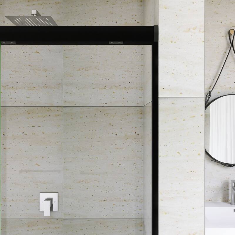 Double Sliding Framed Shower Door in Matte Black Finish