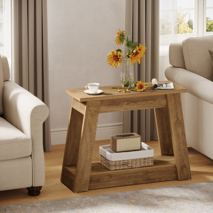 2-Tiers Small End Table, Small Wood Side Table