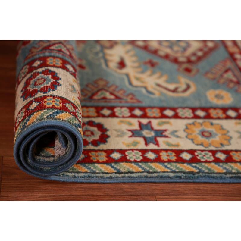 Light Blue Kazak Foyer Rug Hand-Knotted Wool Carpet - 2'8"x 3'9"
