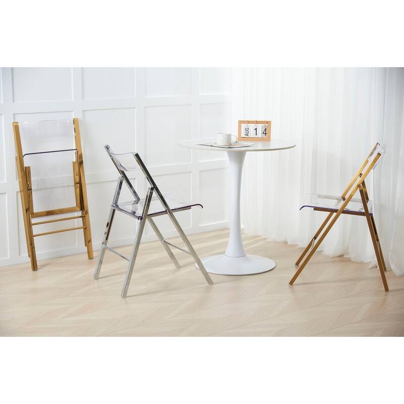 Menno Modern Acrylic Folding Dining Chair in Stainless Steel Frame with Rubber Pads, Brushed Finish, Fully Assembled (Set of 4)