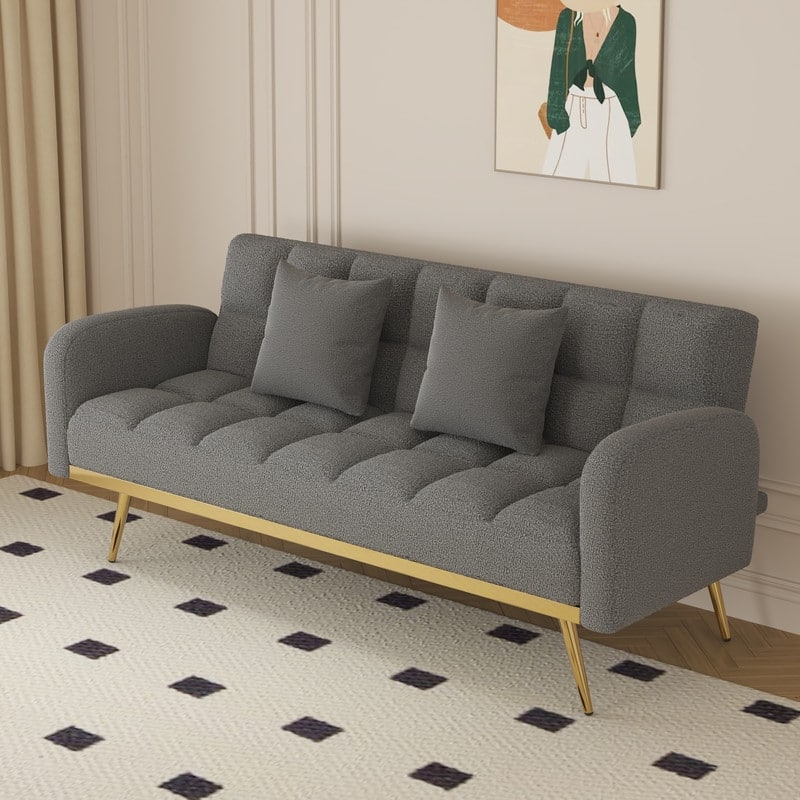 68.5-inch teddy velvet sofa bed with throw pillows