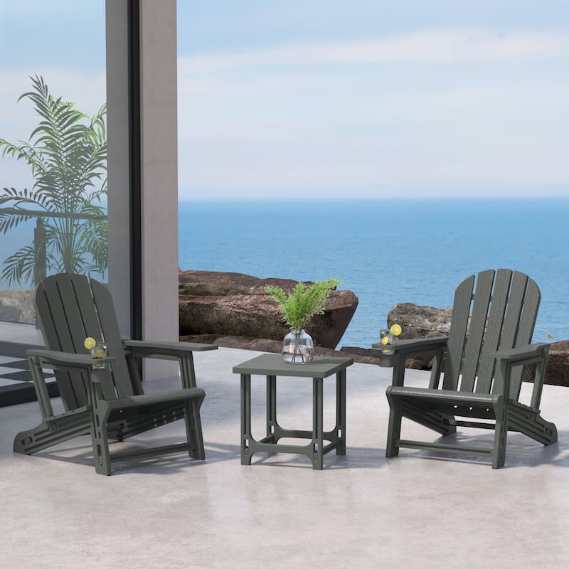 Coastline Outdoor Poly 3-Piece Set Adirondack Chair with Side Table