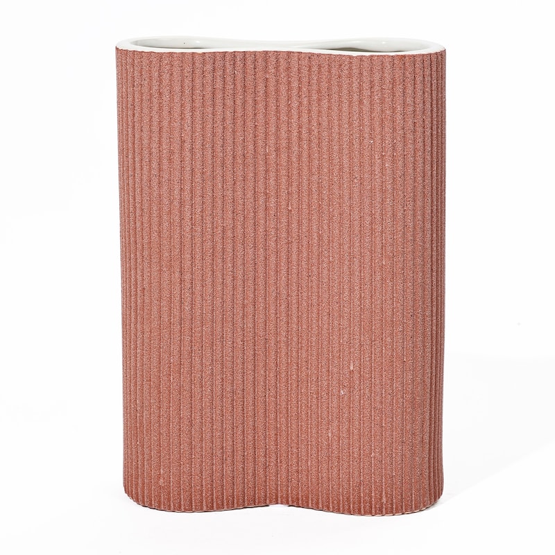 Brown Ceramic Fluted Curves Tall Vase (Single)