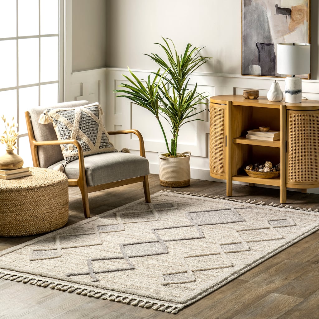 Nuloom Blanche Moroccan Lattice Tasseled Area Rug