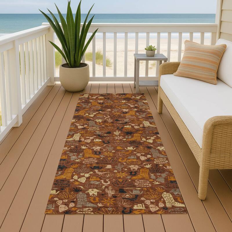 Machine Washable Indoor/ Outdoor Cowboy Dallas Chantille Rug - Brick - 2'3" x 7'6"