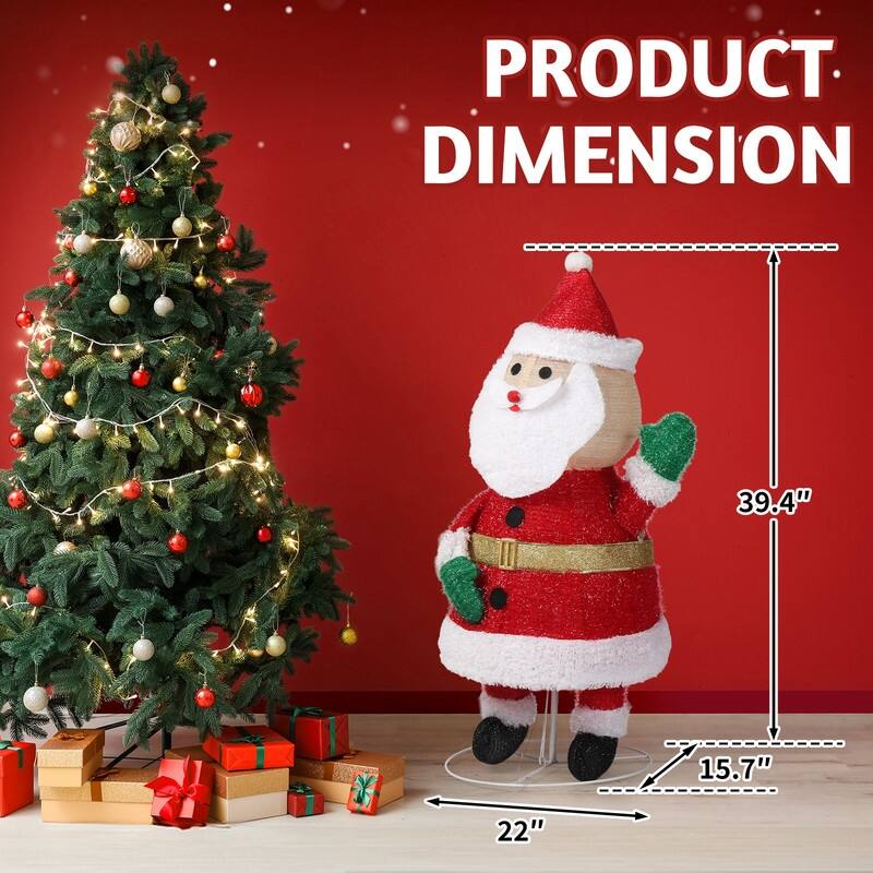 3.3FT Lighted Santa Claus Waving Hand Christmas Yard Decorations - Red